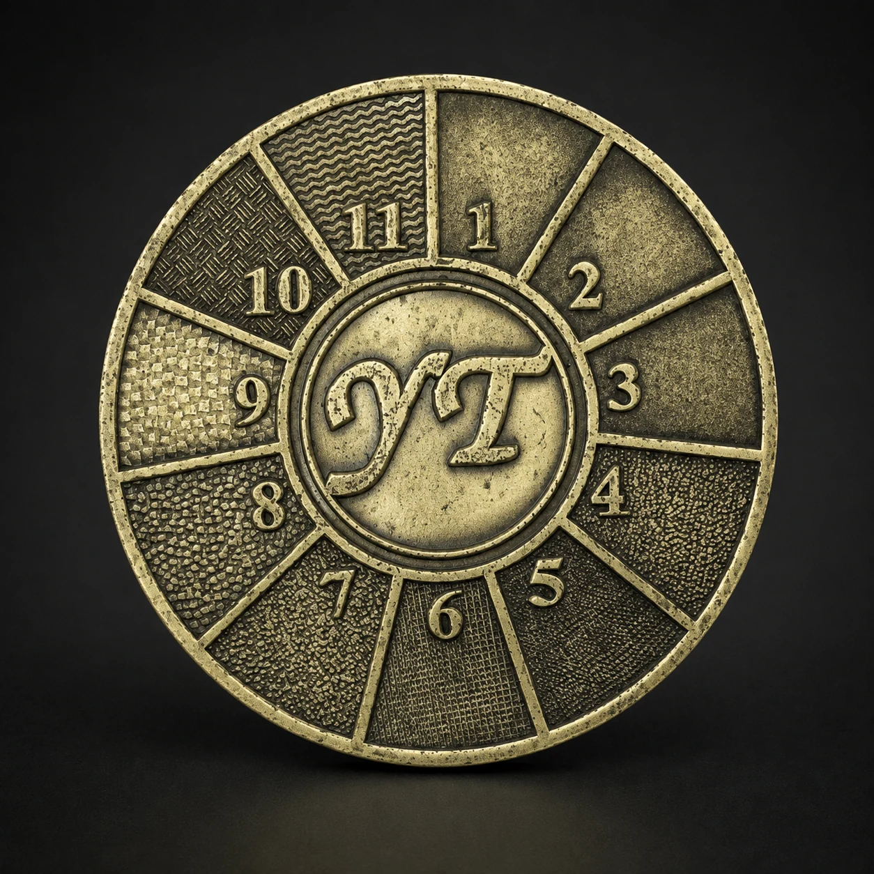 Antique-finish coin sample displaying numbered surface texture patterns