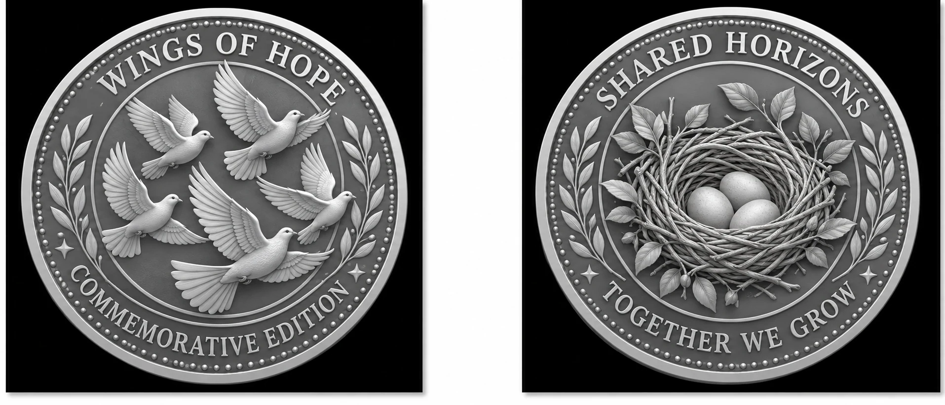 3D Mould Artwork · Adapted: substituted flock-of-doves and bird-nest motifs with generic inscriptions