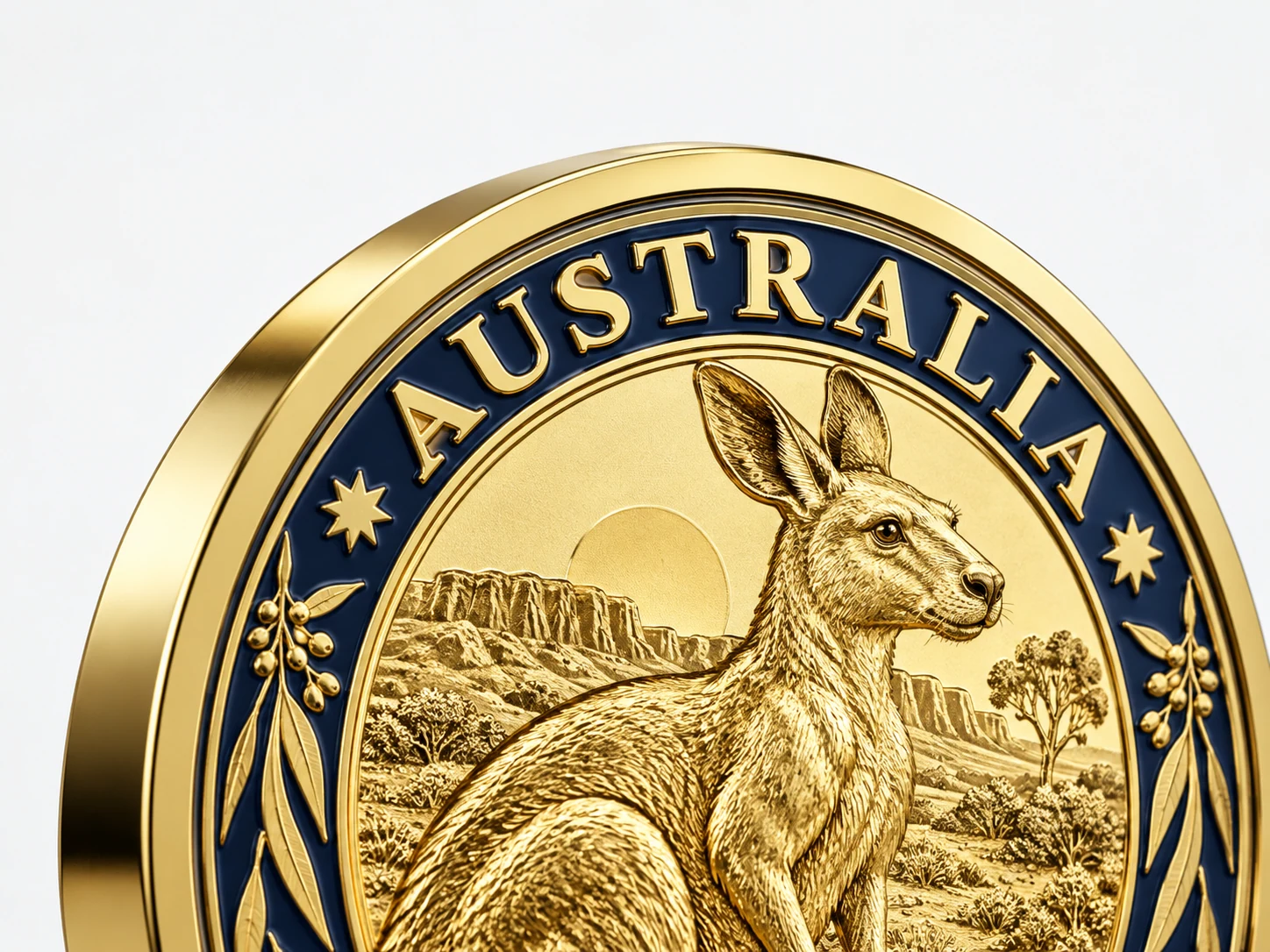 Gold-toned commemorative coin showing the Standard Edge design in close-up